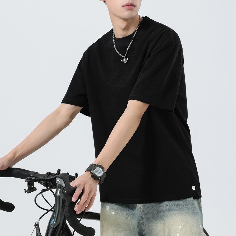 Men Solid Texture Crew Neck T Shirt Short Sleeve Loose Casual Minimal Daily Street Summer Basic Plain Top