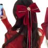 Pince à Cheveux Boucle Flocon Velours Rouge - Accessoire Festif Extra Large pour Femmes