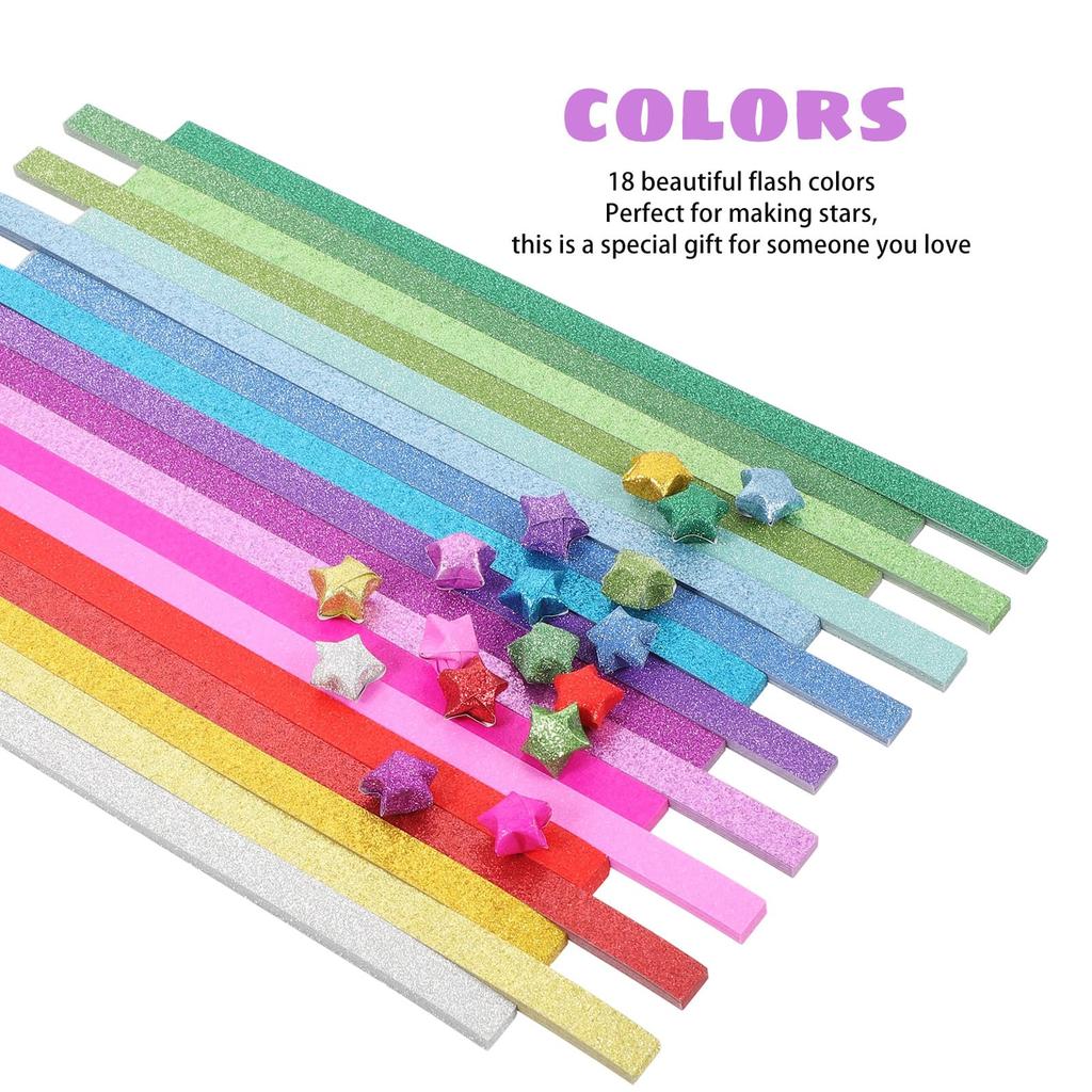 EXCEART 720 Sheets Origami Star Paper, Glitter Origami Star Sheets, Packaged DIY Paper Folding, Tanzaku, Lucky Star Decorations for Kids DIY Crafts