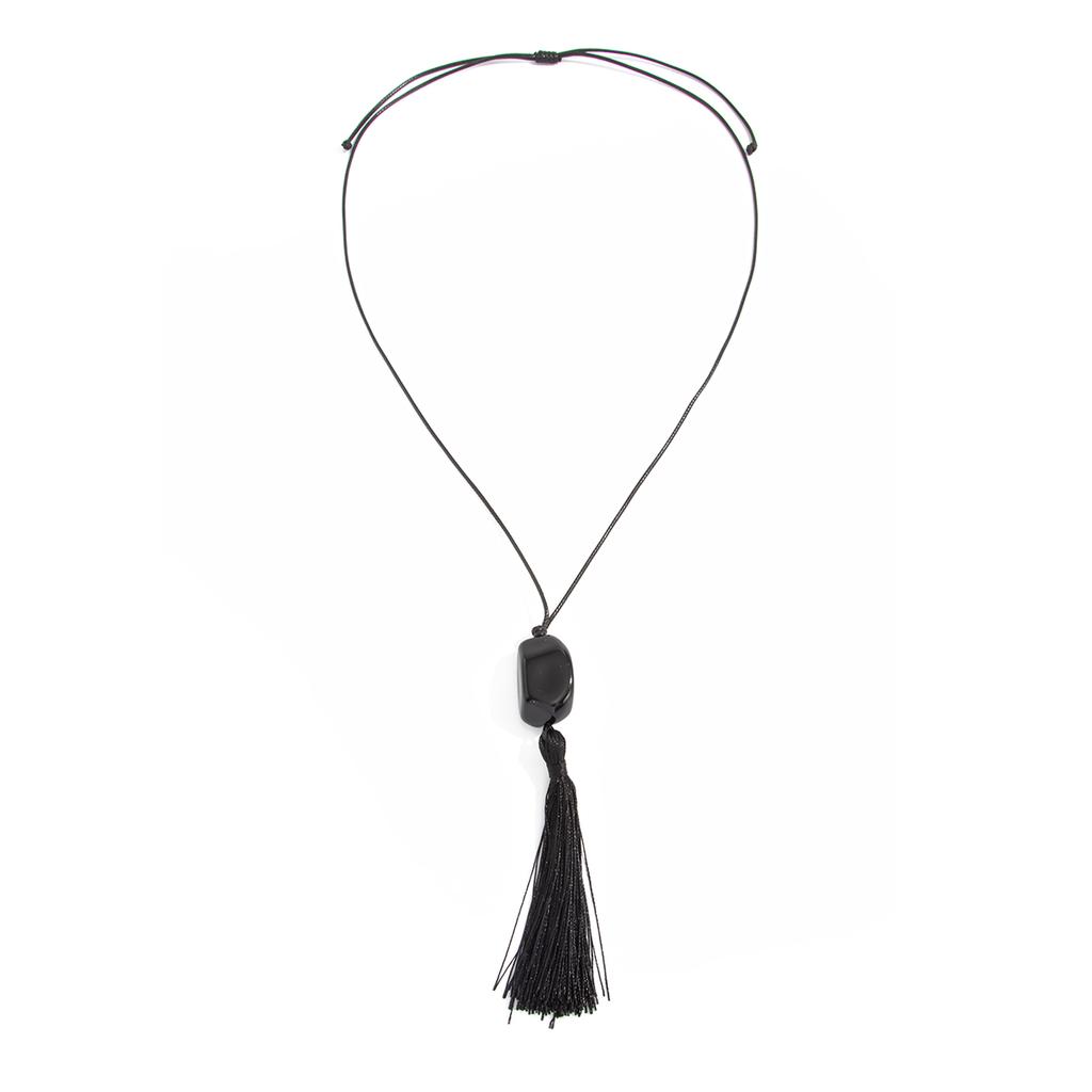 Ingemark Retro Simple Irregular Black Resin Tassel Pendant Necklace Women 2026 New Trend Adjustable Long Rope Chain New Jewelry