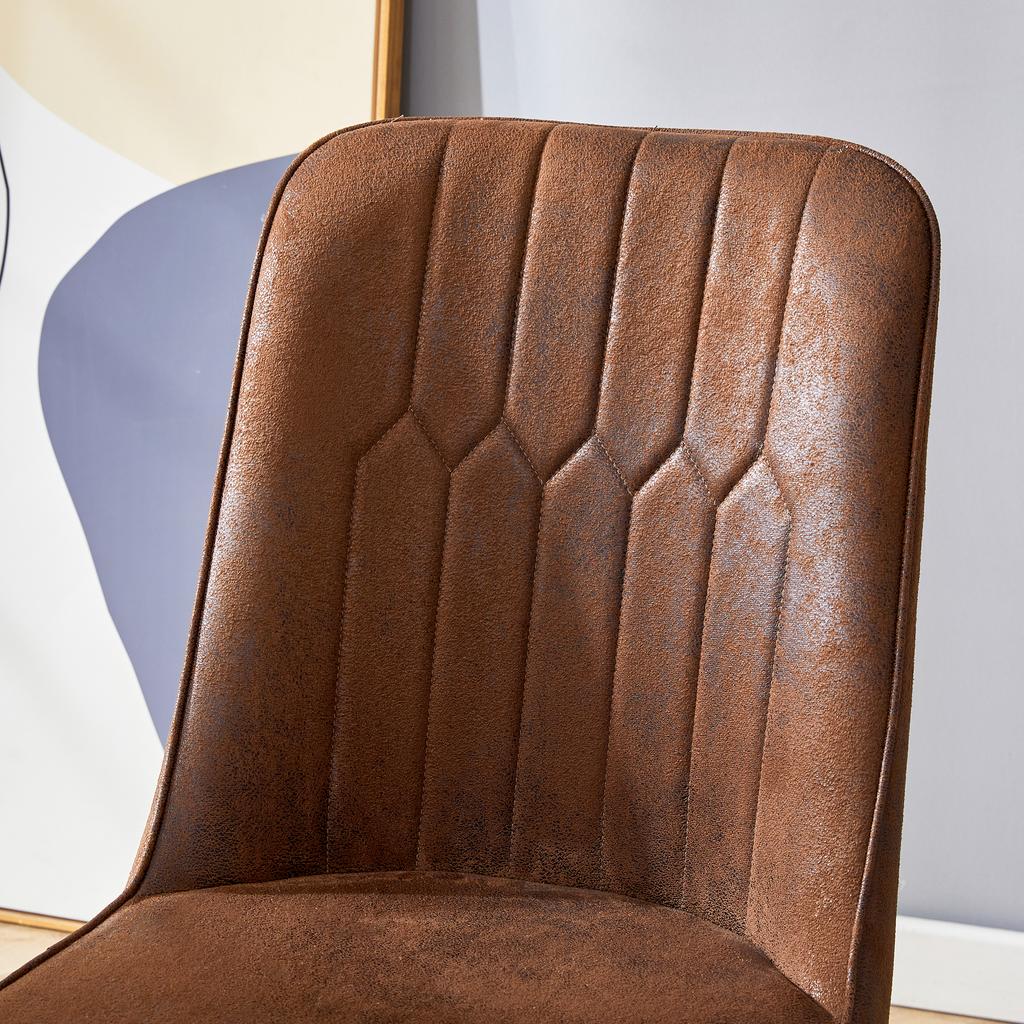 Set of 2 Modern Brown Dining Chairs, Tech-Fabric Backrest, Black Metal Legs