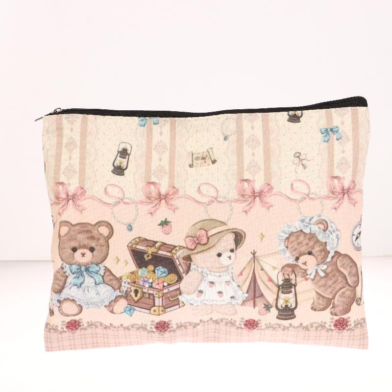 Cute Little Bear Cosmetic Bag Cartoon Canvas Makeup Bag Large Capacity Travel Toiletry Bag Clutch Bag For Girl Gifts