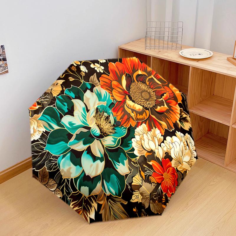 

1 шт. Автоматический складной зонт - Узор с ярко-цветущими цветами, Портативный и складной дизайн с 8 спицами, Рождественские и Новогодние подарки разноцветный