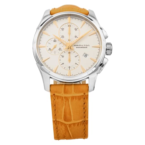 

Hamilton Jazzmaster 42mm Swiss Automatic Watch with White Pearl Dial, Stainless Steel, and Sapphire Crystal, Light Brown, H32586511, Men s