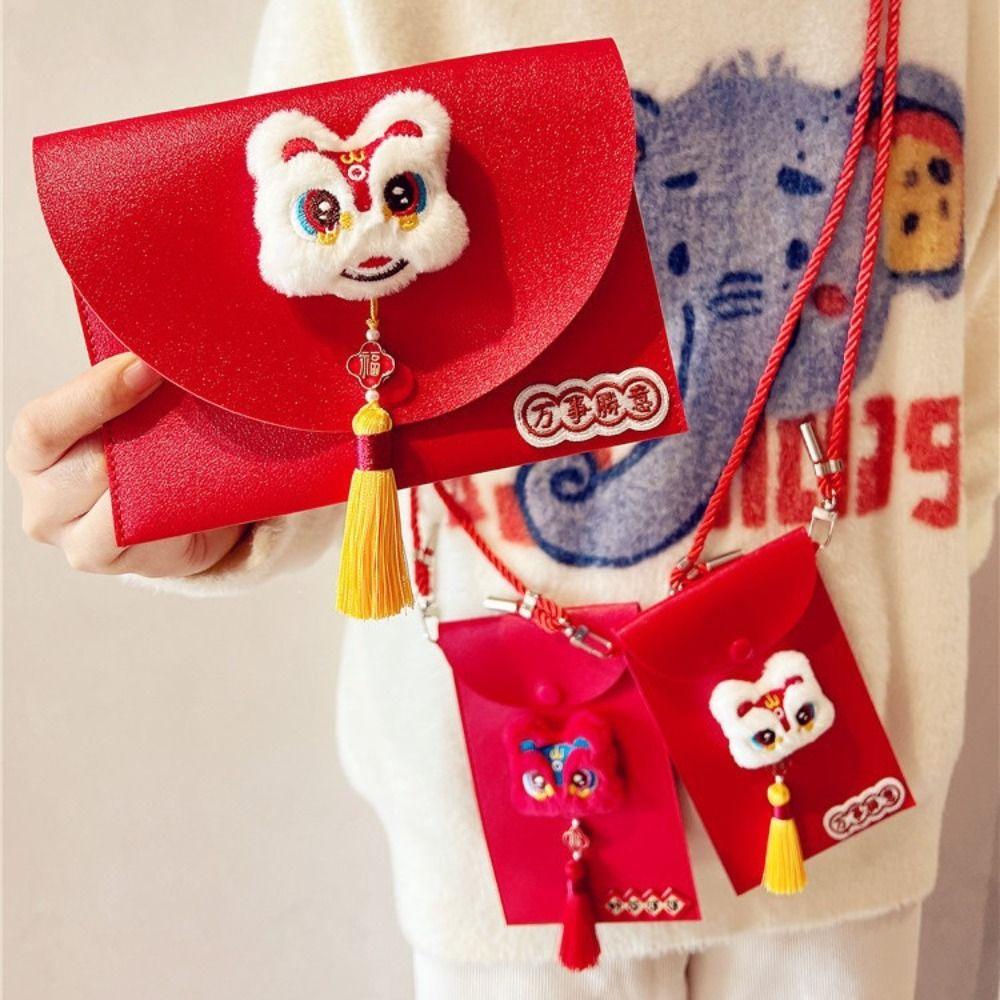 Chinese Plush Koi Lucky Money Packet Tassel Lion Dance New Year Money Envelope Party Gifts