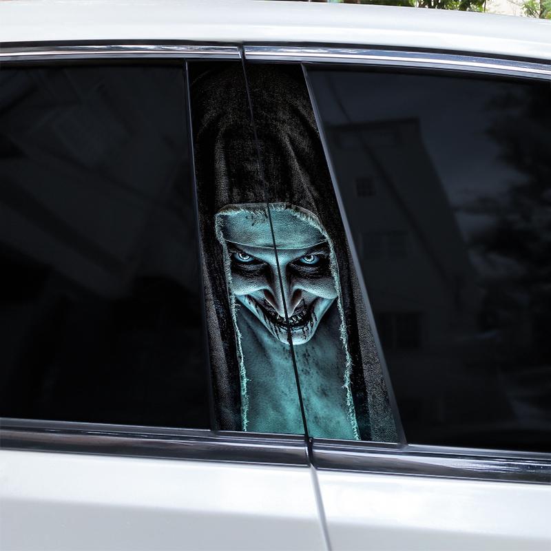 2pcs Horror Nun Stickers Car Door Pillar Stickers Halloween Stickers DIY Car Pillar Stickers Vinyl Self-Adhesive Stickers