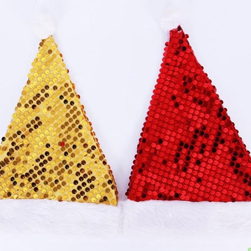 Christmas Santa Hats with Furry Brim Caps New Year Party Cosplay Accessories