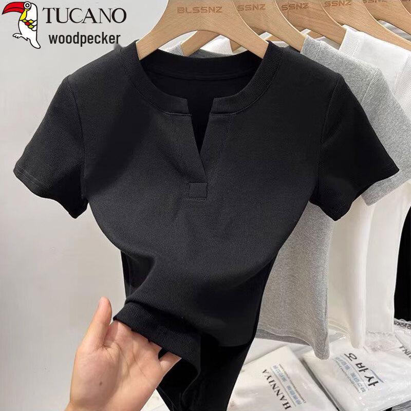

Woodpecker Women s V-Neck Slim Fit Short Sleeve T-Shirt L