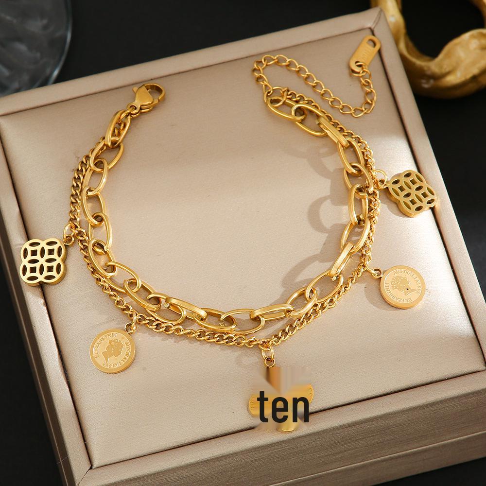 Luxe Titanium Staal Vierbladig Klaver Armband in Koreaanse Stijl met Ingelegde Diamanten voor Vrouwen - Kleurvast