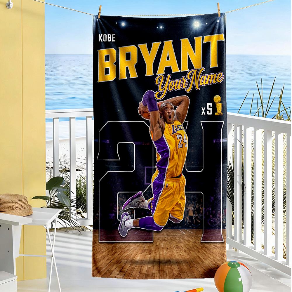 Kobe Customize Text Beach Towel Quickdry Soft Microfiber For Beach Bathroom Outdoor Swimming Pool Camping Picnic Yoga Diving Vacation Accessories