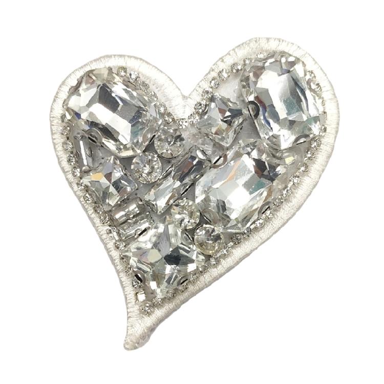 Heart Rhinestones Patches for Clothes Wedding Dress Jackets Tshirt Rhinestones Appliques Heart Sew On Iron On Patches