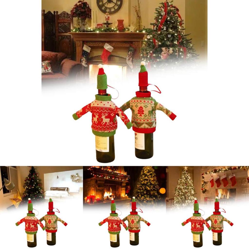 Weihnachtsstrickpullover Weinflaschendeko für festliche Tischdekoration