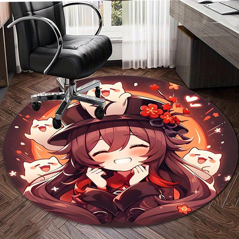 1pc Genshin Impact2 Print Round Carpet Chair Round Carpet Suitable for Bedroom Living Room Home Decorative Carpet