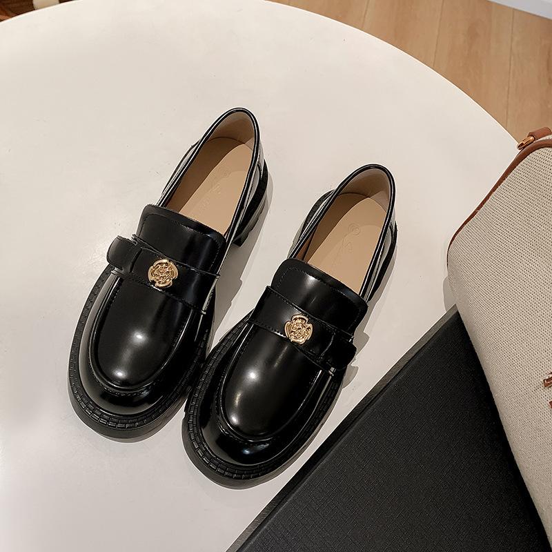 

Французские мягкие кожаные черные мокасины Camellia весна и осень 2024 года, новые женские туфли в британском стиле на платформе с одной педалью 34