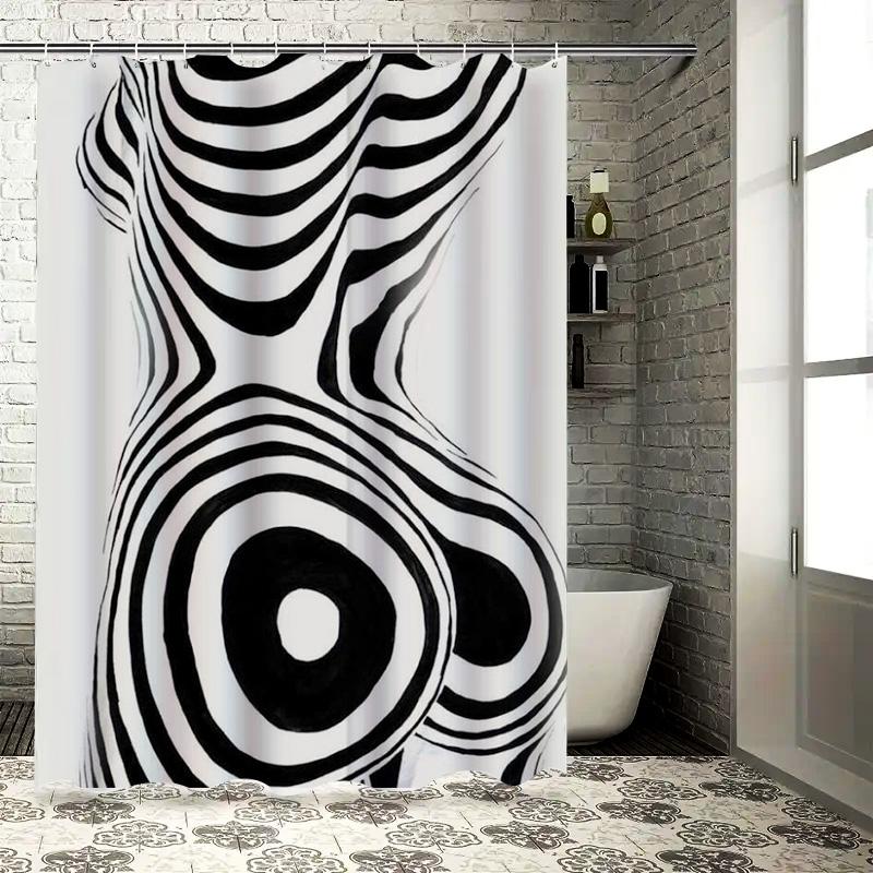 Abstract Black and White Body Art Waterproof Shower Curtain Heat Resistant Machine Washable Non-Transparent 180x180cm