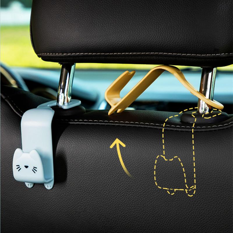 2pcs Creative Car Hook Cute Cat Car Seat Hanger Hooks Behind-seat Accessories Organizer Hook Bags Clothes Sundries Hanger Clip