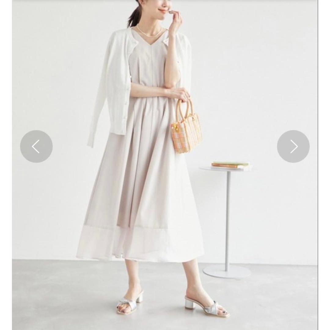 Rope Picnic Water Repellent/Sheer Tuck Hem Dress Beige