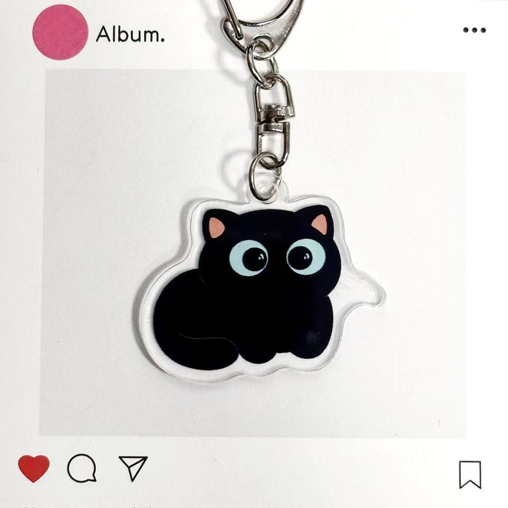 2D Zeichentrickkatze Acryl Schlüsselanhänger - Niedlicher Schwarzer Kater Rucksack Anhänger