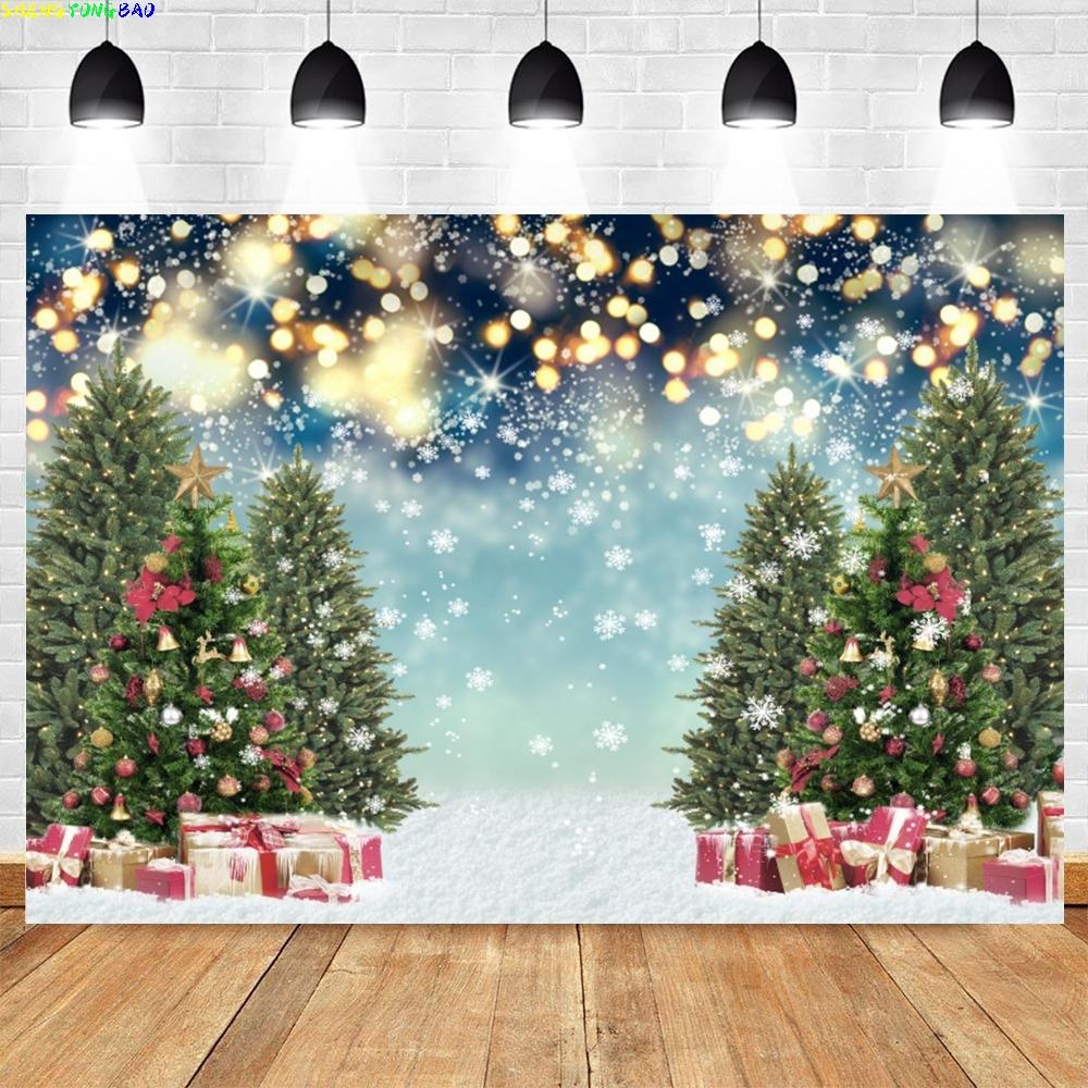 Christmas Backdrop for Photography Xmas Tree Winter Snow Forest Snowflake Natural Scene Baby Portrait Photo Background Studio