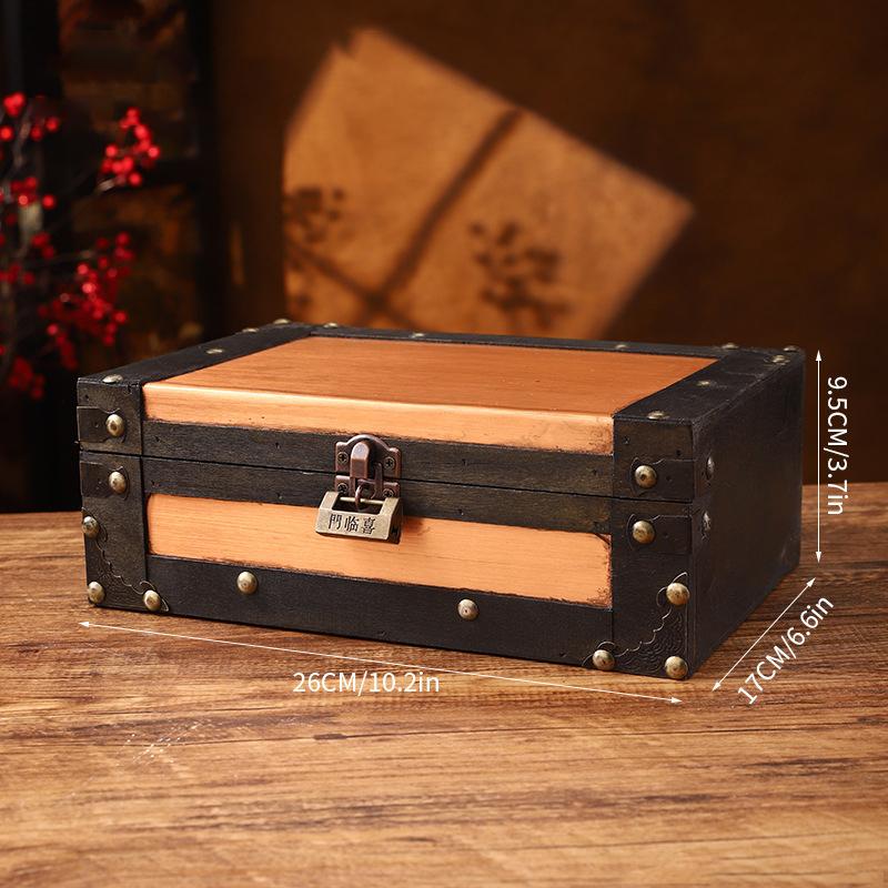 Wooden Treasure Chest Portable Vintage Distressed Storage Trunk Handbag For Jewelry Toys Storage Box Organizer Photo Props