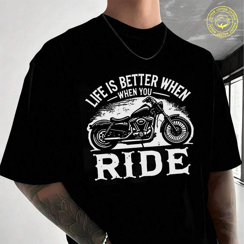 Live Motorcycle Graphic Moto Cotton T-Shirt For Riders Men's And Women's Casual High Quality O-