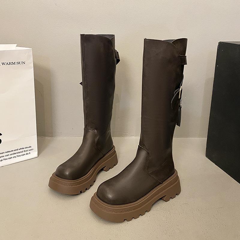 Brown French Skinny Small Platform Boots Women's Boots 2025 New Autumn Retro Tall Knight Boots