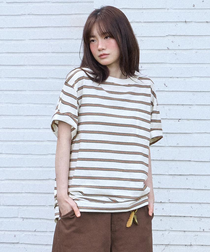 FILLUMINATE Multi-Stripe Pocket T-Shirt - Ivory