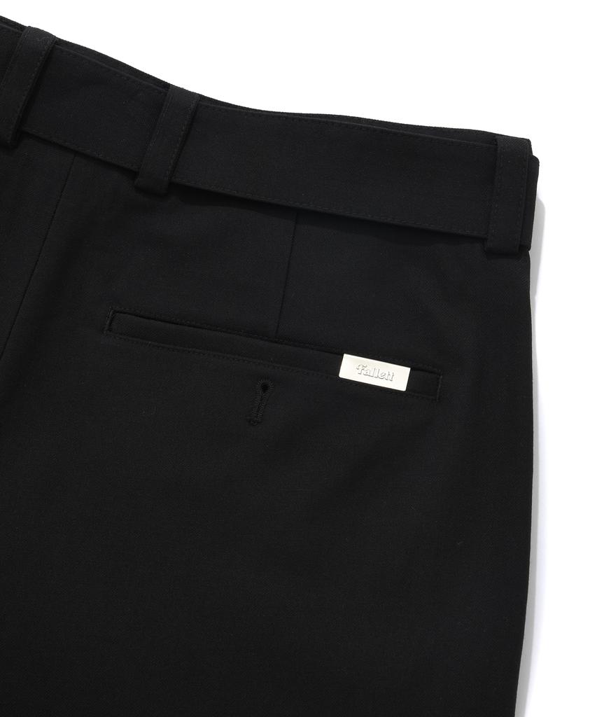 FALLETT Belted Double-Pleated Wool Slacks Black