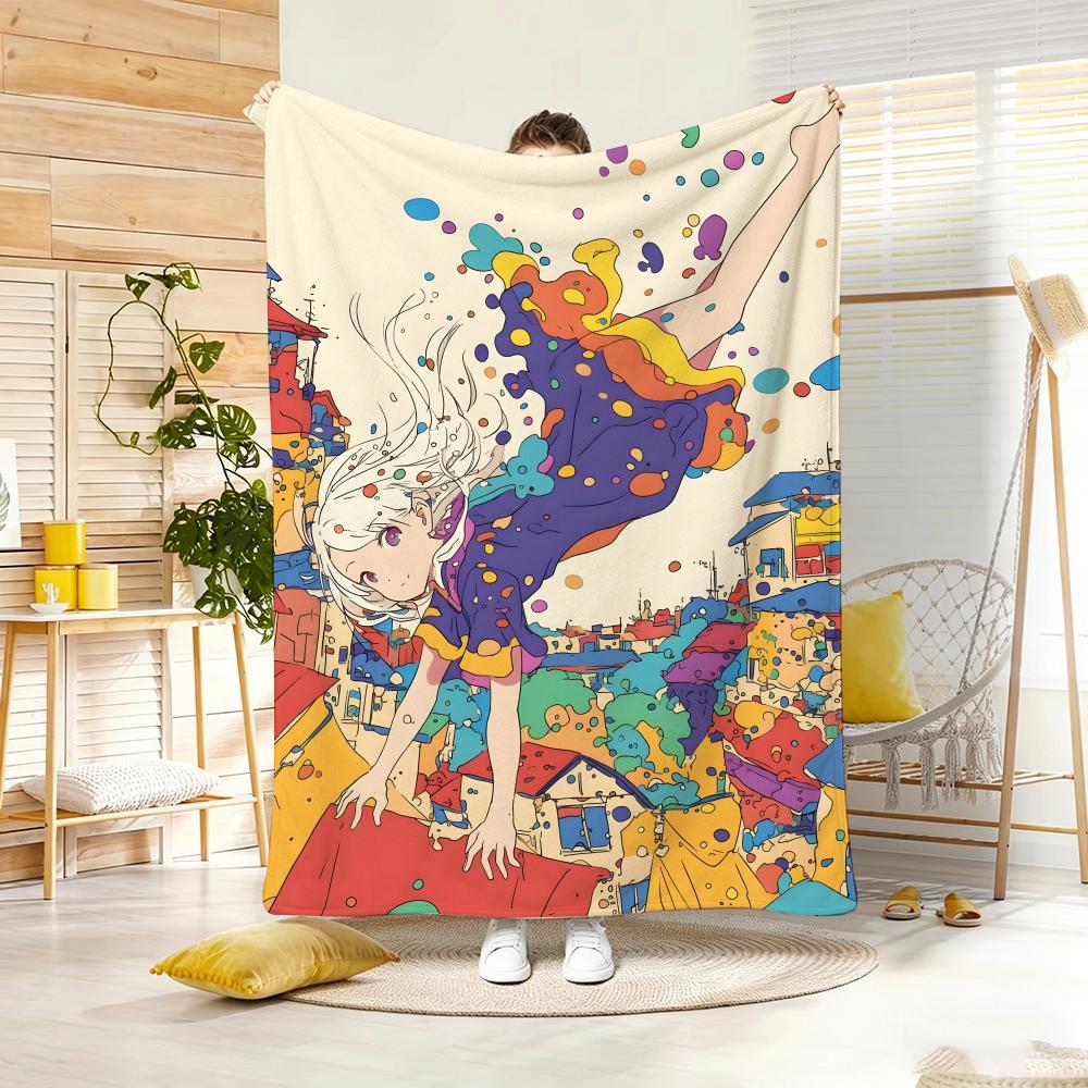 Music Dream Girl Watercolor Girl Throw Lightweight 240g Flannel Blanket Soft Skin-friendly for Summer Cooling