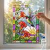 Removable Festive Glass Decor Stained Static Window Clings, Hummingbird Flower Stickers, Home Privacy Screen PVC Decals for Door Sunroom Decoration