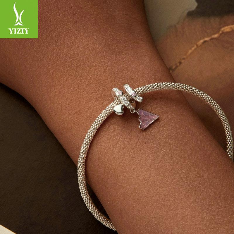Pink Paper Plane Love Letter Diy Bracelet Beaded, Romantic Valentine'S Day S925 Silver Pendant Jewelry Accessories