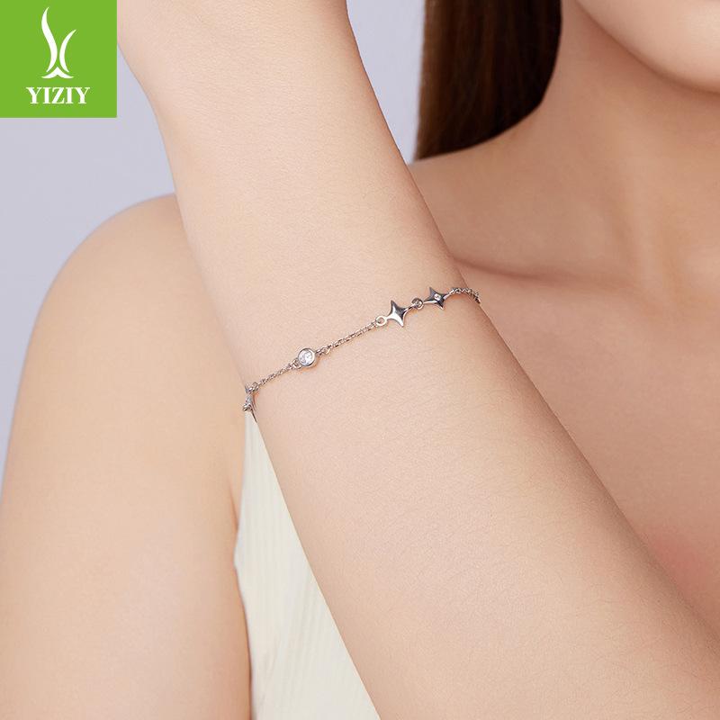 S925 Sterling Silver Star Bracelet Ladies, Minimalist Versatile Star Sterling Silver Bracelet Jewelry