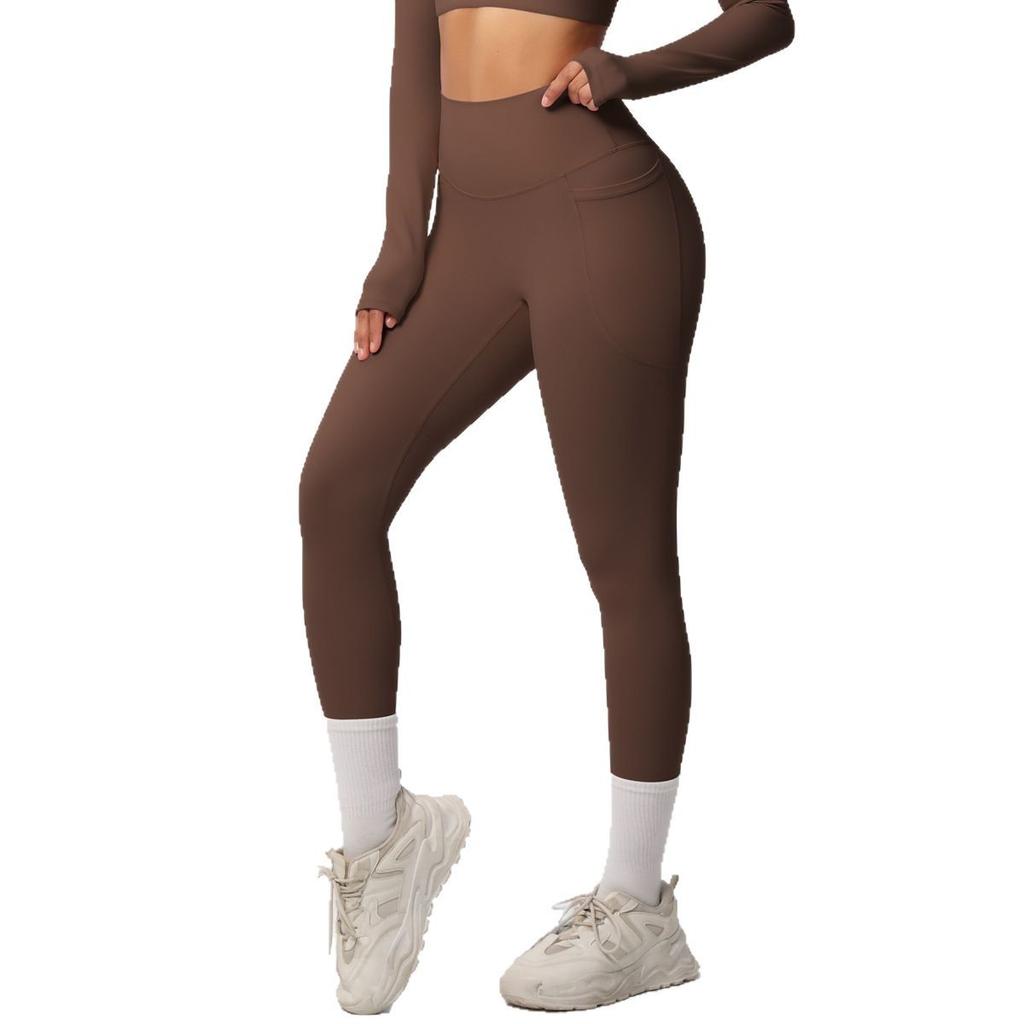 New solid color double-sided abraded tight-fitting high-waisted high-elastic breathable yoga pants sports running fitness yoga clothes