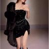 Tube Top Dress Summer New Design Sense Bright Birthday Waist Thin Pleated Hip Wrap Short Skirt Women