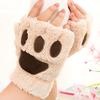 Winter Girl Cute Bear Cats Claw Cashmere Neck Hanging Half Finger Gloves Mittens