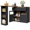 Extendable bar table with storage (138-204×39×104cm), 360° rotatable dining bar, kitchen island bistro table, sideboard cabinet with shelves, black