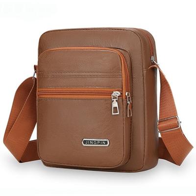 Sac Bandoulière Décontracté en Cuir PU pour Hommes Couleur Unie Grande Capacité Sac Épaule Multi-poches Fermeture Éclair Sac Messager Business