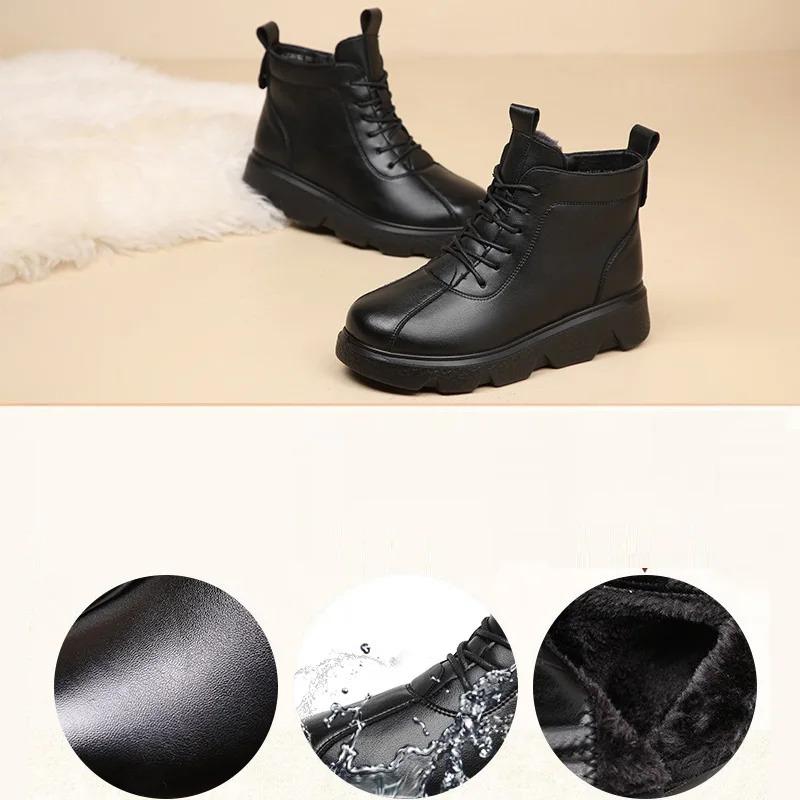 Women Boot Winter 2024 Women Genuine Leather Ankle Boots Female Round Toe Solid Colors Warm Fur Winter Boots for Women Boots