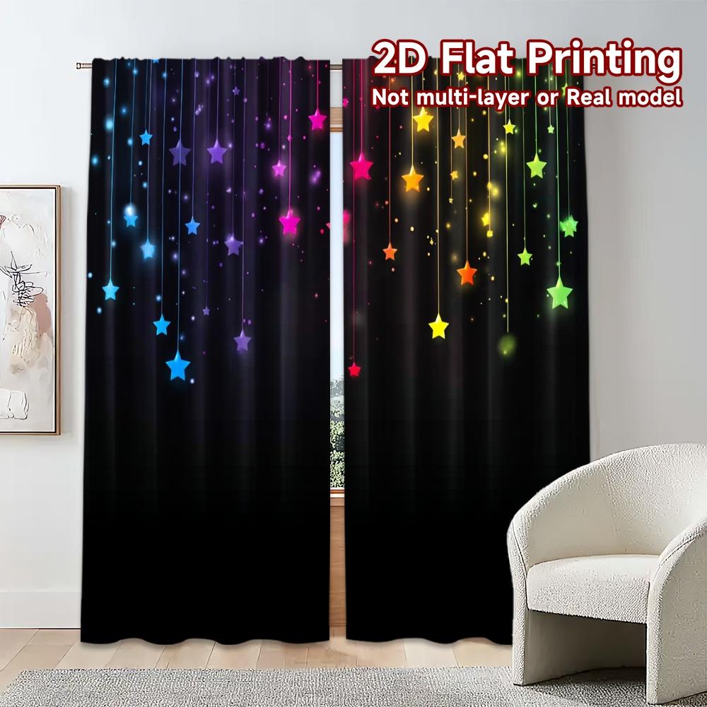 2 piezas, Cortinas con ESTAMPADO PLANO 2D (Sin varilla) Brillo Estelar Cortinas Populares Impresas Digitalmente Versátiles Cortinas de Poliéster