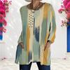 Women Plus Size Round Neck Long Sleeve Blue Printed Loose Longline T Shirt With Pockets