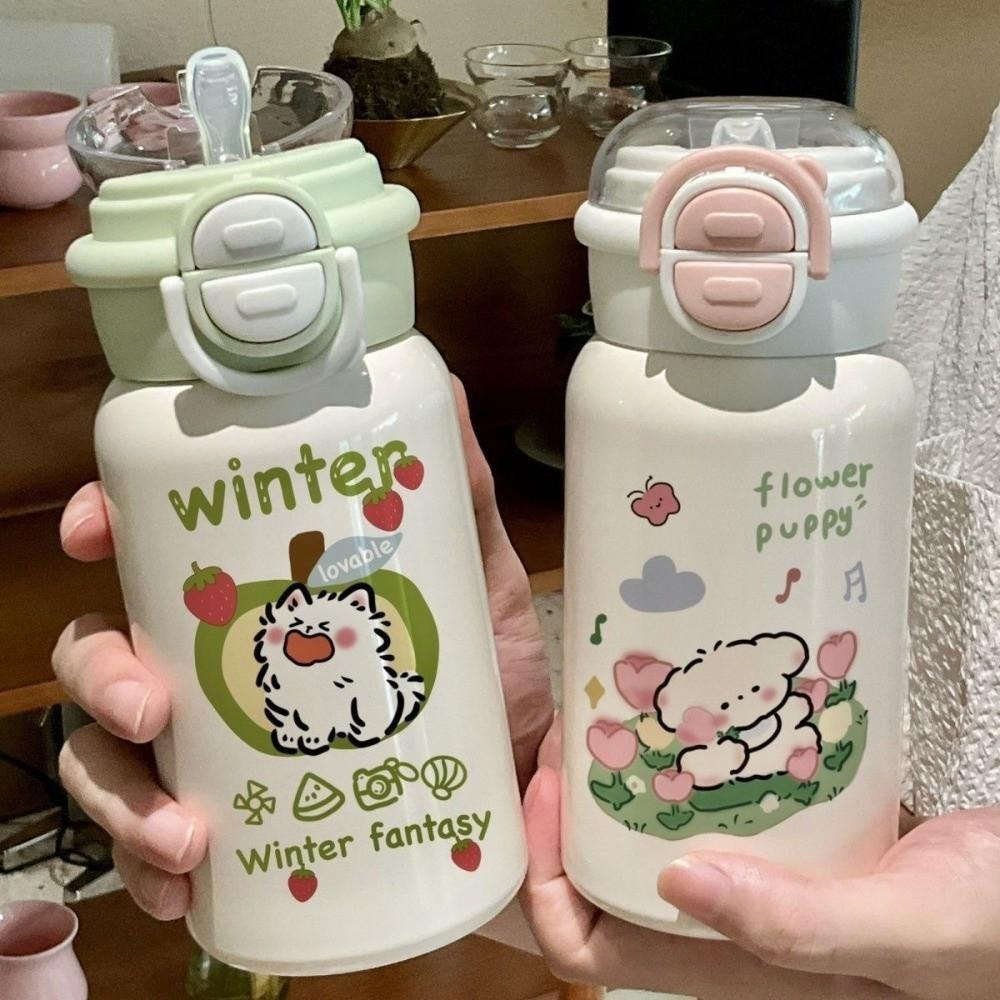 Leak Proof Double Drinking Water Cup Cartoon Iced Coffee Cup Drinkware Straw Bottle  Outdoor