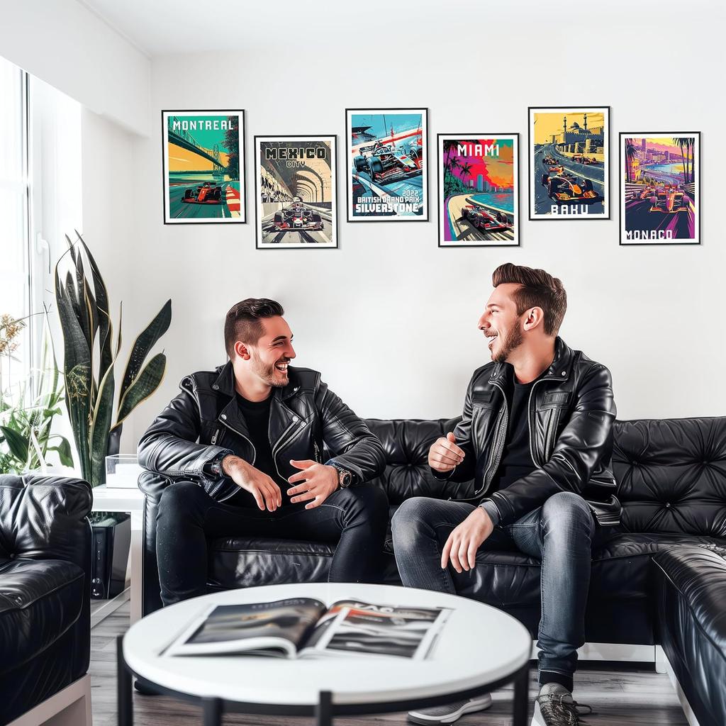 HK Studio F1 Race Car Posters Decor 8" X 11" Pack 6 - Dorm Decor, Vintage Room Decor Aesthetic, Teen Room Decor