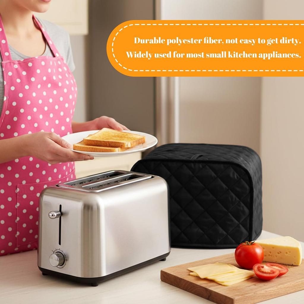 2 Slice Toaster Cover,Black Toaster Covers, Cotton Quilted Toasters Covers 2 Slice Wide Slot, Washable Kitchen Cover for Toasters and Kitchen Small
