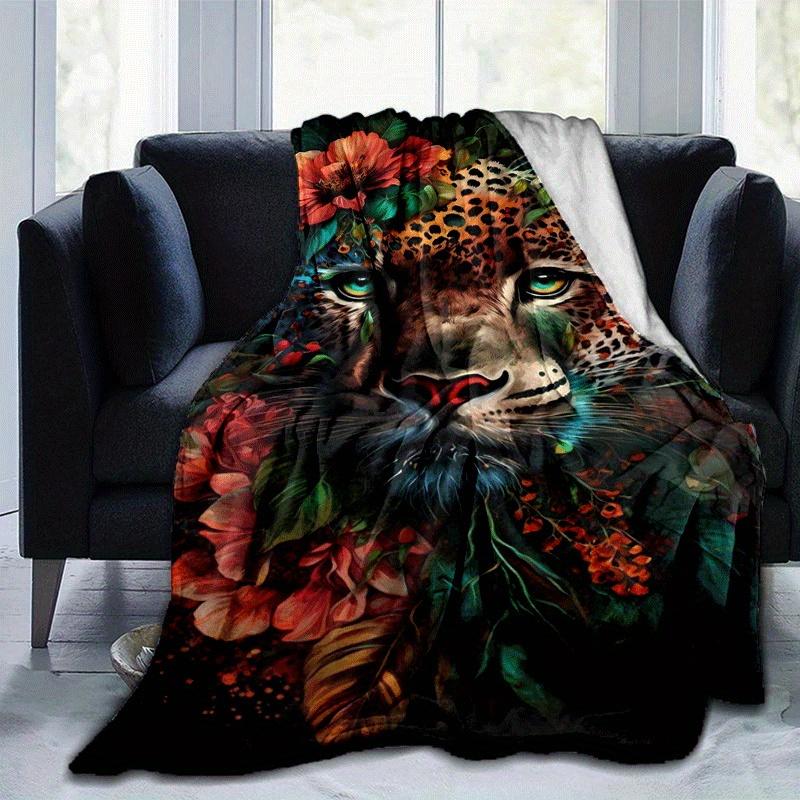 1pc Leopard Printing Lightweight Flannel Blanket, Comfortable and Warm Blanket, for Camping Sofa Bed and Couch Office, In All Seasons