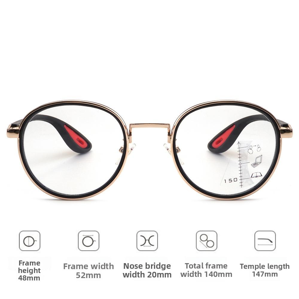 Retro Color Changing Multifocal Reading Glasses Men Women Trendy Outdoor Photochromic Eyewear Unisex Round Frame Eyeglasses