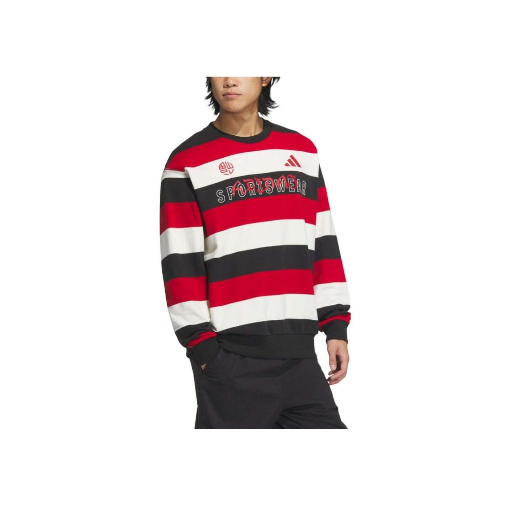 Adidas Sport Performance Retro Color Block Striped Letter Pattern Crew Neck Pullover Long Sleeve Sweatshirt Unisex Sweatshirt Multi-Color JZ4201