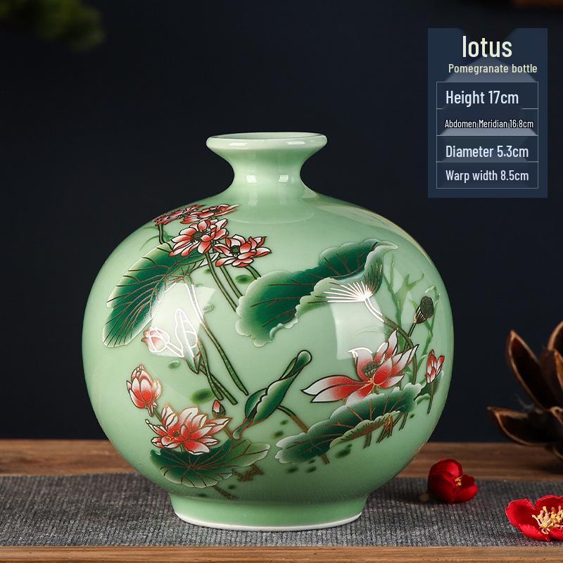 Green Glaze Antique Chinese-style Jingdezhen Ceramic Vase for Flower Arrangement and Home Decoration