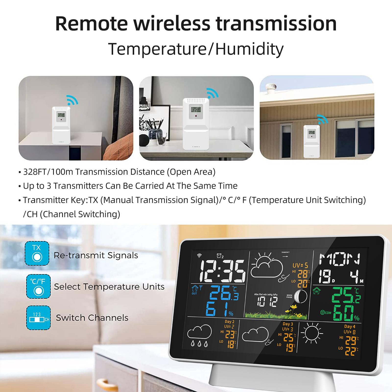 

7.5Inch Large Display WIFI 328FT100M ) Sensing Distance Wireless Wther Station Thermometer Indoor Outdoor Hygrometer With Rain Gauge and Wind Spee