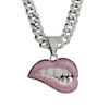 Hip Hop Cuban Link Chain Necklace Crooked Lip Pendant with Rhinestone