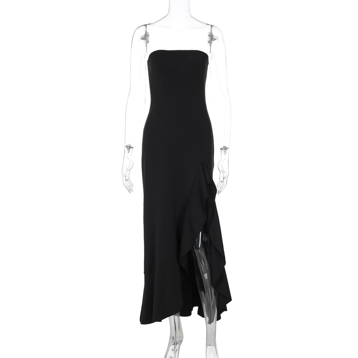 Solid Color Strapless Slit High Waist Bodycon Long Party Dress For Women S